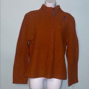 Ibex Burnt Orange 100% Merino Wool Zip Neck Pullover, Large